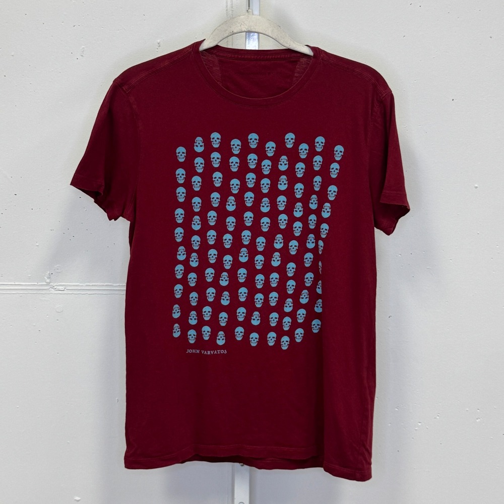 John Varvatos Star USA Mens Skull Graphic T-Shirt Burgundy Red Blue Small